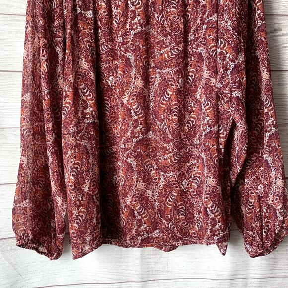 Joe Fresh Pink Paisley Blouse Long Sleeves Round Shirring Neckline Size XL - Picture 8 of 13